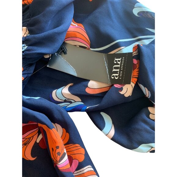 👗 2/$30 Navy Blue Floral Lightweight Long Sleeve Blouse with Ruffled Cuff sz L - Picture 7 of 7